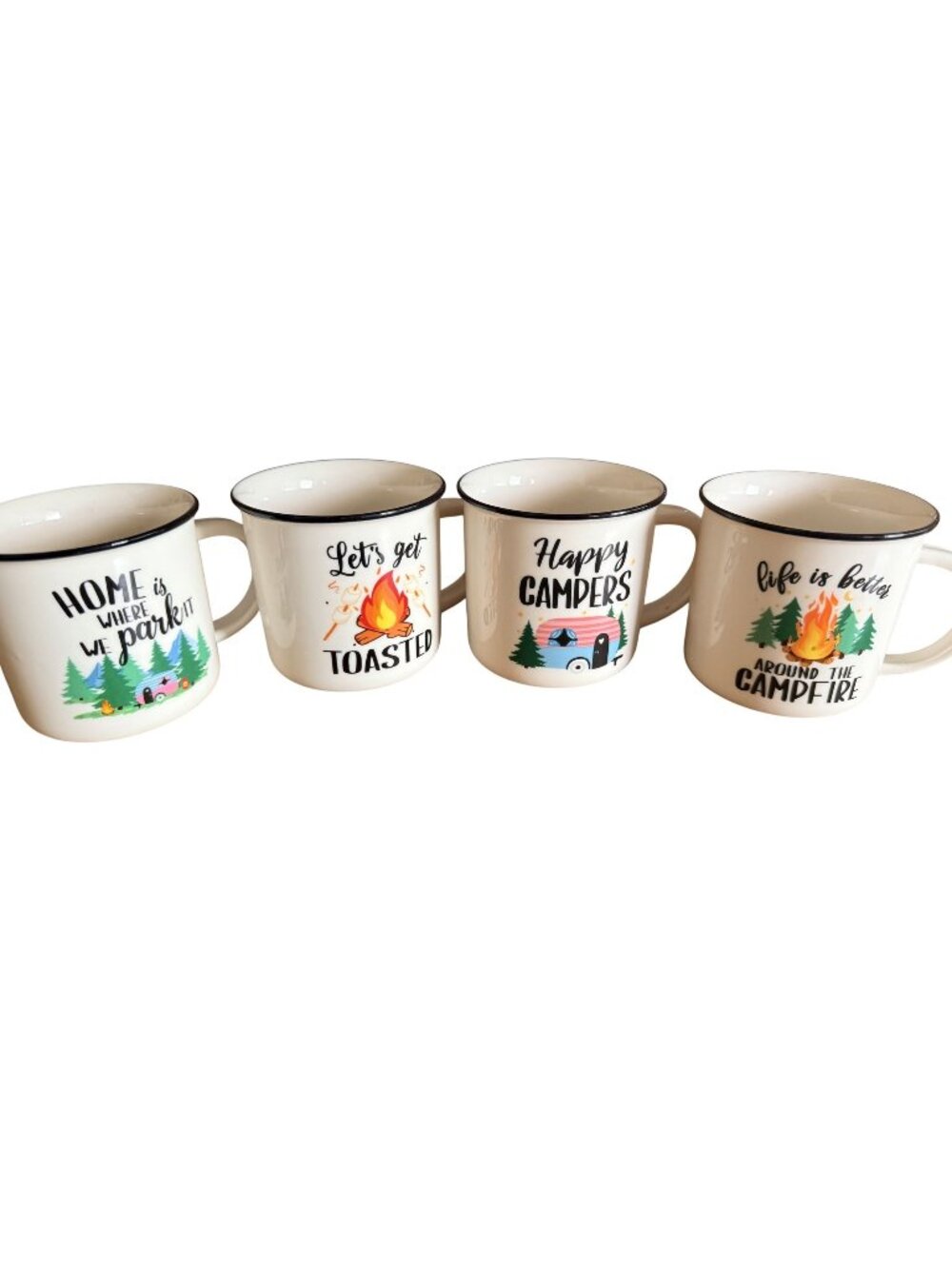 Nefelibata Coffee Mug Set Of 4 Camping-Themed Ceramic 10 oz Capacity Happpy Camp
